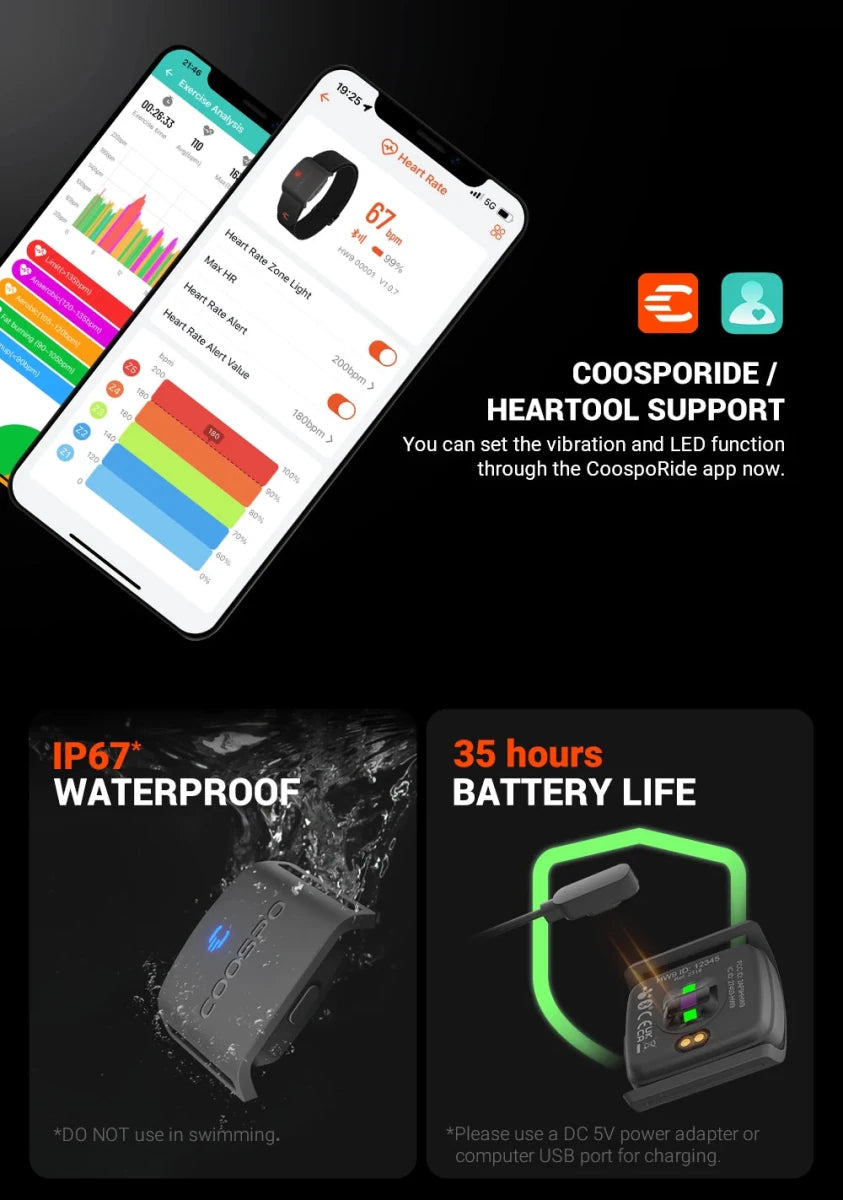 COOSPO HW9 Heart Rate Monitor Armband with HR Zones & - Essentials Gadget Love