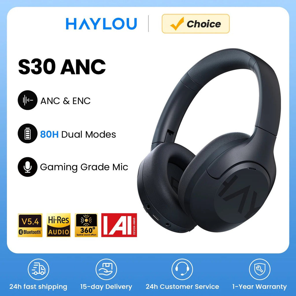 HAYLOU S30 Wireless Bluetooth 5.4 ANC Headphones with - Essentials Gadget Love