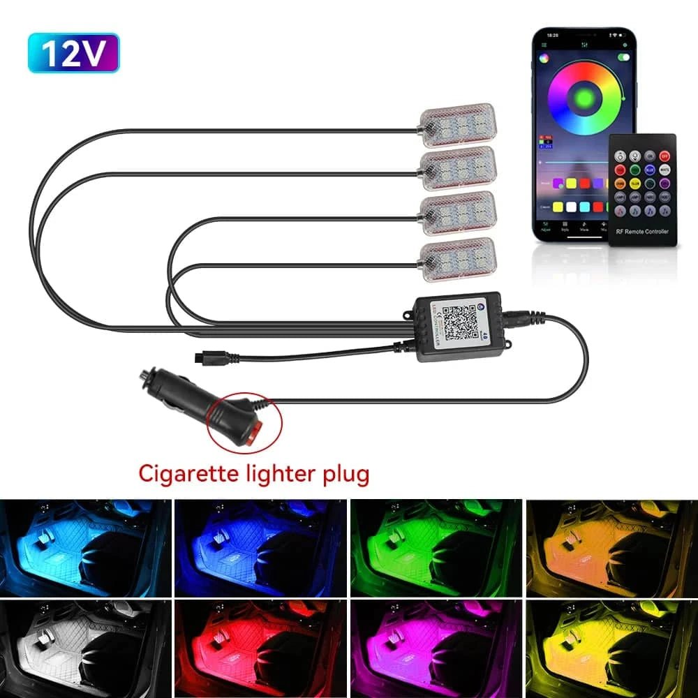 RGB LED Car Interior Ambient Foot Strip Lighting Kit - Essentials Gadget Love