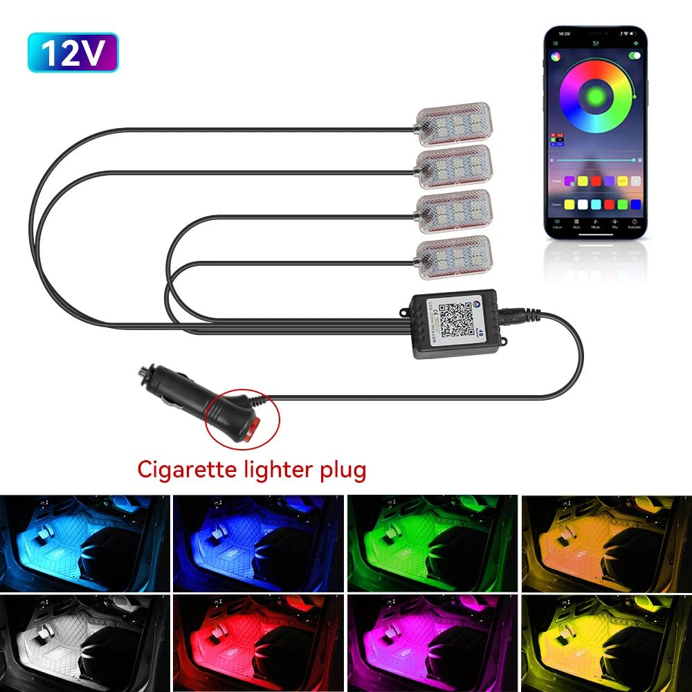 RGB LED Car Interior Ambient Foot Strip Lighting Kit - Essentials Gadget Love