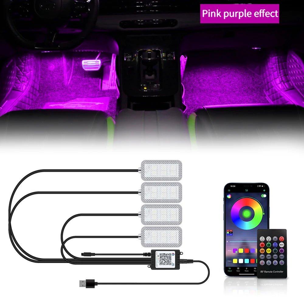 RGB LED Car Interior Ambient Foot Strip Lighting Kit - Essentials Gadget Love