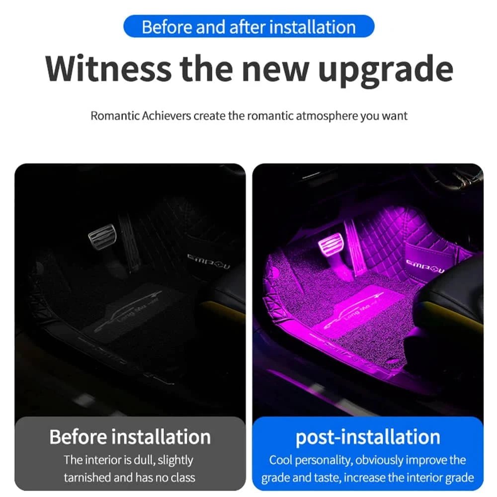 RGB LED Car Interior Ambient Foot Strip Lighting Kit - Essentials Gadget Love