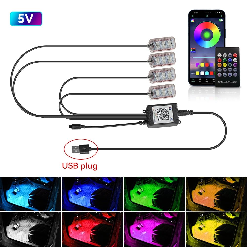 RGB LED Car Interior Ambient Foot Strip Lighting Kit - Essentials Gadget Love