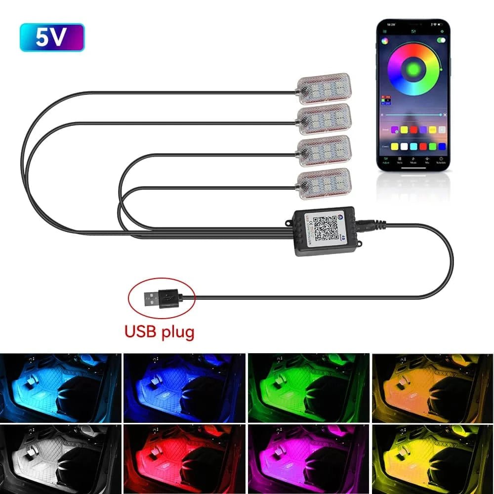 RGB LED Car Interior Ambient Foot Strip Lighting Kit - Essentials Gadget Love