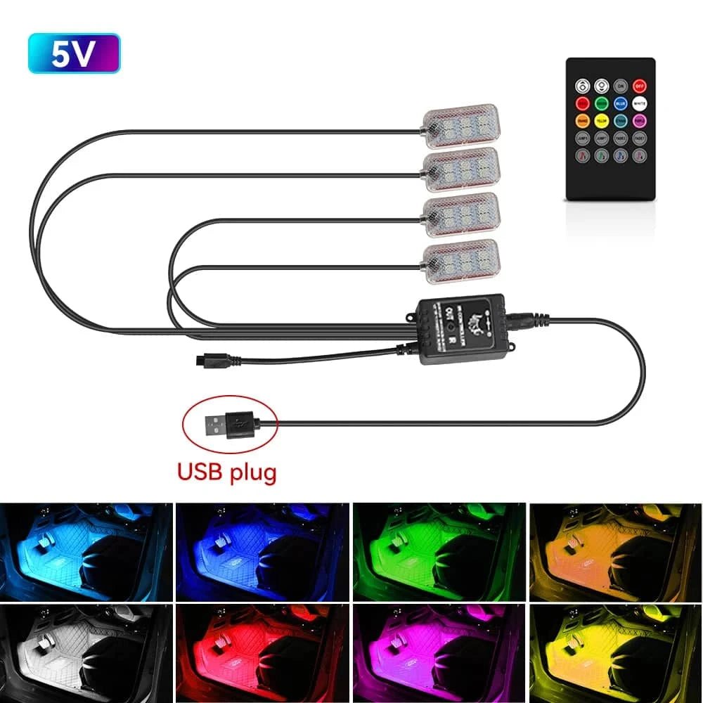 RGB LED Car Interior Ambient Foot Strip Lighting Kit - Essentials Gadget Love