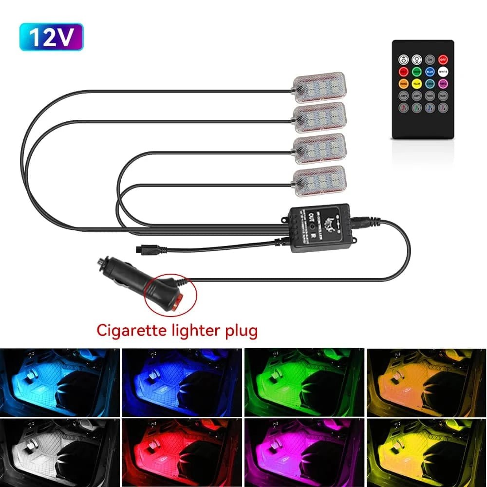 RGB LED Car Interior Ambient Foot Strip Lighting Kit - Essentials Gadget Love