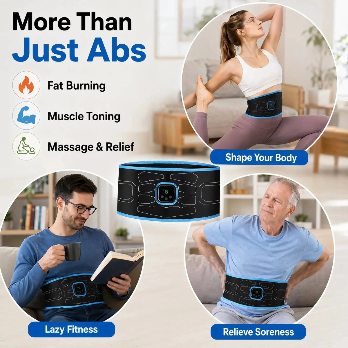 Smart EMS Abdominal Muscle Trainer Belt with 9 - Essentials Gadget Love