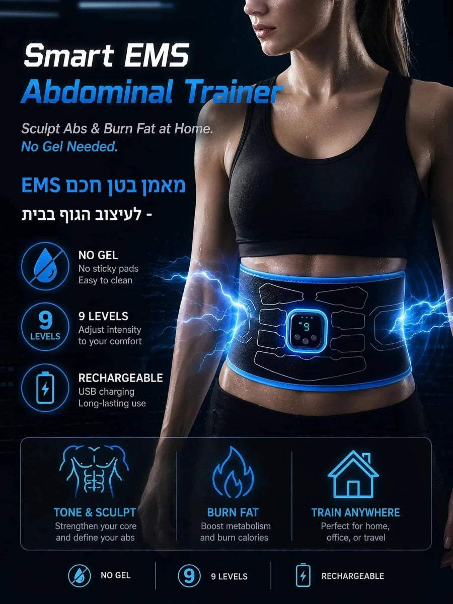 Smart EMS Abdominal Muscle Trainer Belt with 9 - Essentials Gadget Love