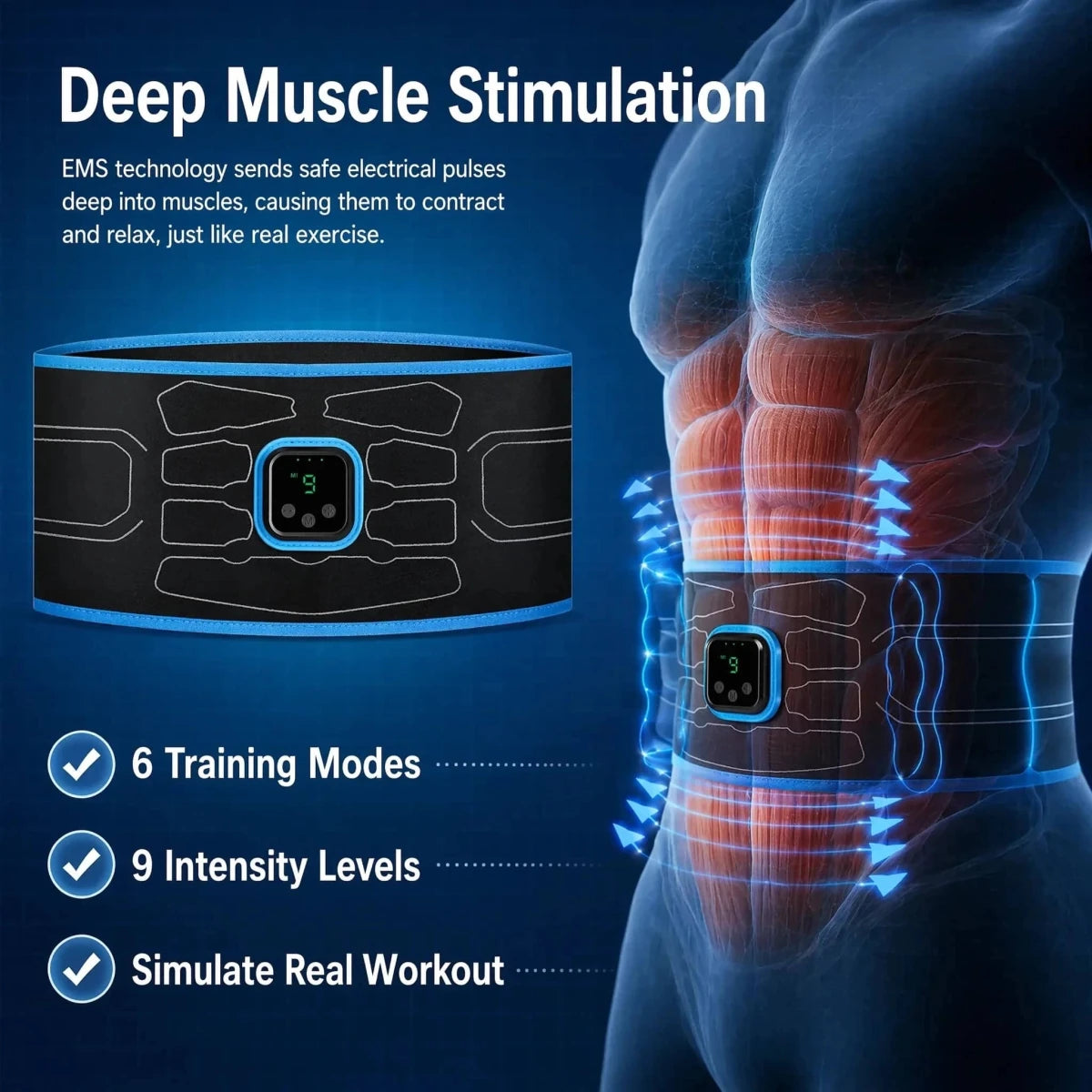 Smart EMS Abdominal Muscle Trainer Belt with 9 - Essentials Gadget Love