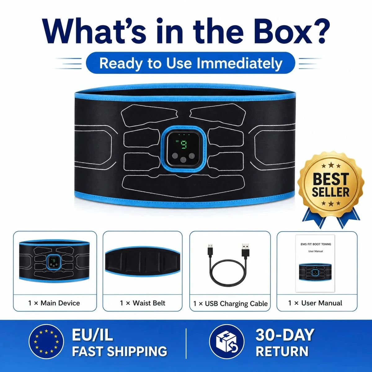 Smart EMS Abdominal Muscle Trainer Belt with 9 - Essentials Gadget Love
